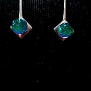 Sterling Silver 925 Earrings with Prism Ball of Sea Blues and Greens